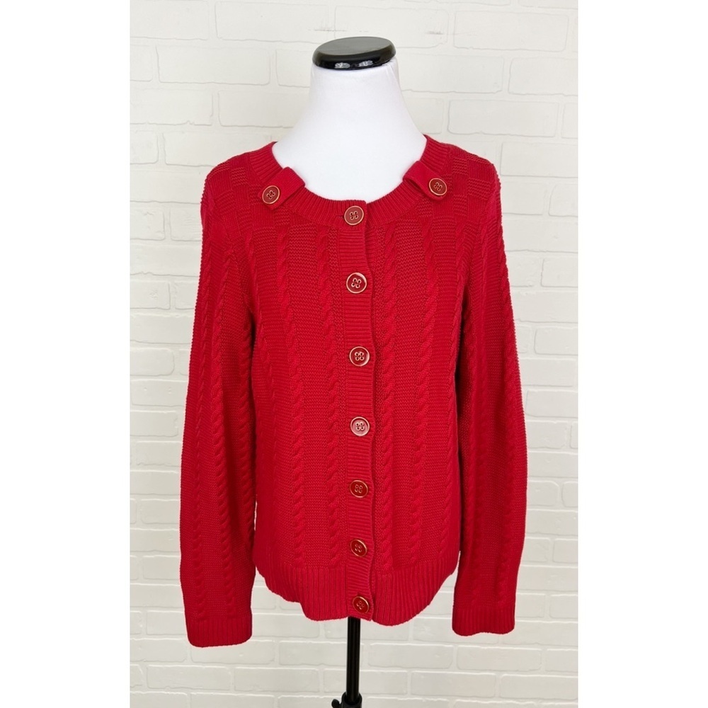 Christopher & Banks Cable Knit Button Front Red Cardigan Sweater Size Small